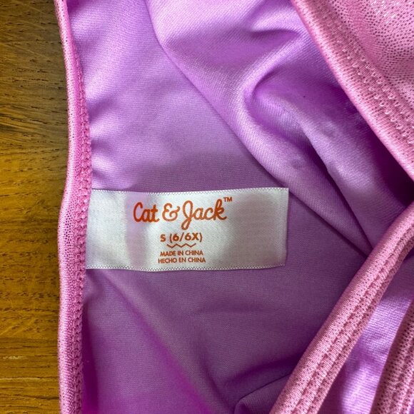 CAT & JACK Pink Gymnastics Leotard Girls S 6/6X Cross Back Rhinestones Mesh Leo - Picture 5 of 5